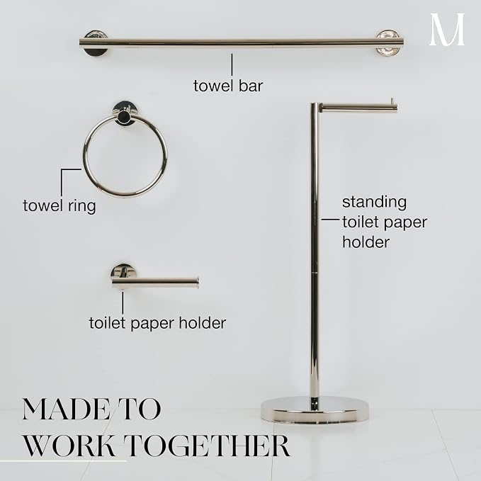 Marmolux Acc Chrome Towel Ring - Hand Towel Holder for Bathroom Wall - Simple Round Towel Hanger for Bathroom - Heavy Duty SUS 304 Stainless Steel Bathroom Towel Rack - Towel Rack Bathroom - Towel Bar