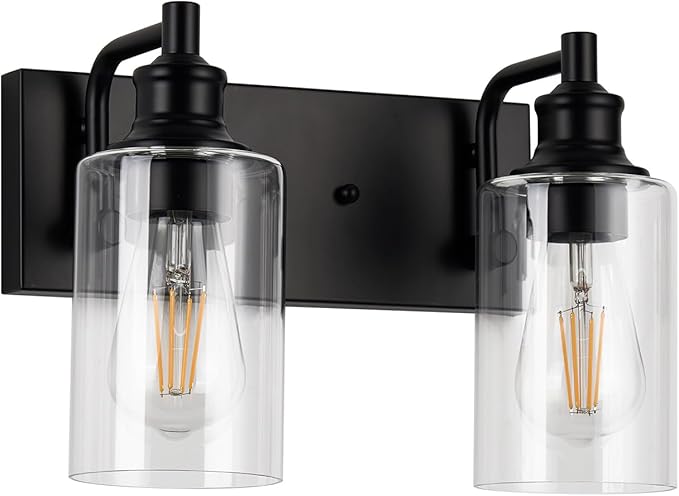 2-Light Bathroom Light Fixtures Modern Black Vanity Lights for Bathroom Lighting Fixtures Over Mirror for Cabinet Mirror Bedroom Hallway