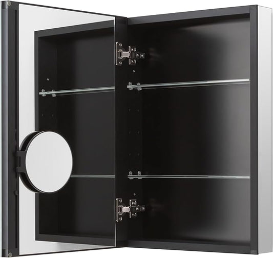 14 x 24 Inch Bathroom Mirror Cabinet, Medicine cabinets for Bathroom,3 Adjustable Shelves, Soft Close Hinges, 3X Movable Magnifier, Black Medicine Cabinet