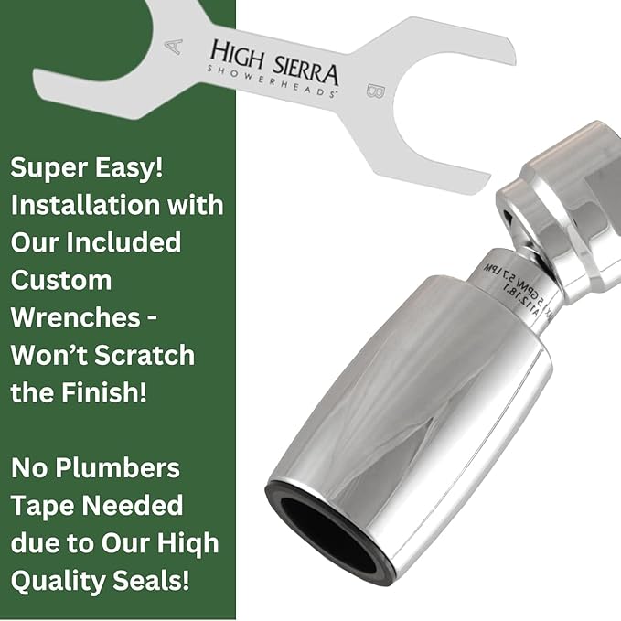 High Sierra® - CLASSIC™ Solid Lead-Free Metal 2.0 GPM Award Winning. High Pressure Shower Head. Patented Nozzle Never Clogs - Brushed Nickel Finish