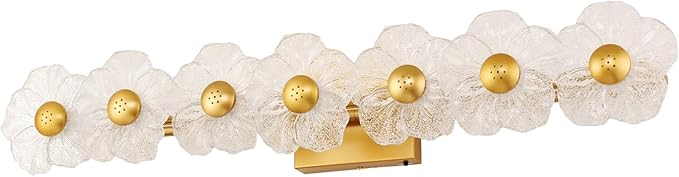 MantoLite Bathroom Light Fixtures Modern Vanity Light Over Mirror Adjustable 3000K-6000K Picture Lights Art Light with Floral Clear Glass Shades for Living Room Bedroom Wall Sconces (7 Light Gold)