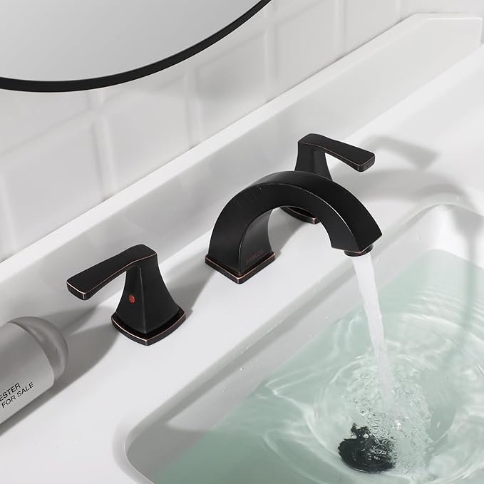 PARLOS Two-Handle High Arc Bathroom Sink Faucet with Metal Pop Up Drain and cUPC Faucet Supply Lines Widespread 8 inch Deck Mounted,Oil Rubbed Bronze, Doris 14173