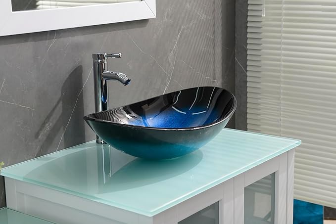 76" Freestanding Wooden Modern Bathroom Vanity with Double Vessel Sink Set Bathroom Mirror Included
