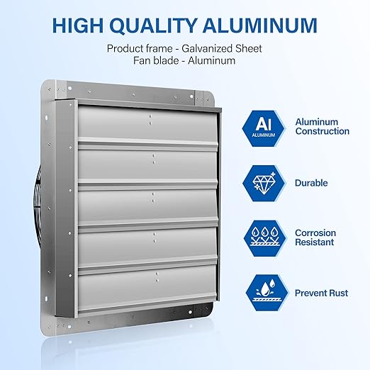 iPower 24 Inch Shutter Exhaust Fan Aluminum High Speed 1400RPM, 2750 CFM, 2-Pack, Silver
