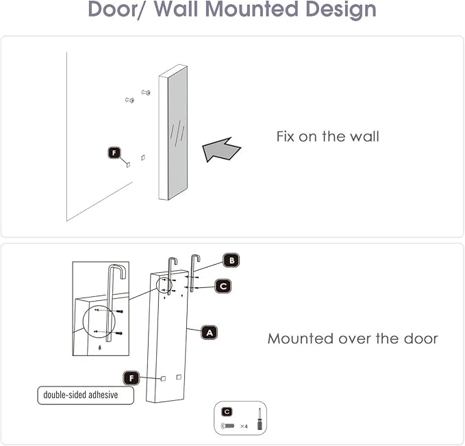 Giantex Wall Door Mounted Jewelry Armoire Cabinet with 47.5" Full Length Mirror, 2 LEDs Lockable Jewelry Organizers and Storage with 2 Drawers, Over the Door Jewelry Organizer Cabinet (White)