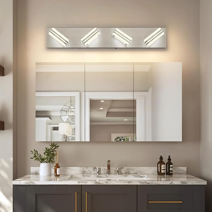 SOLFART Bathroom Vanity Light Over Mirror - 4 Light Led Vanity Light Fixture 26inch Matt Lights for Medicine Cabinet 5CCT Dimmable