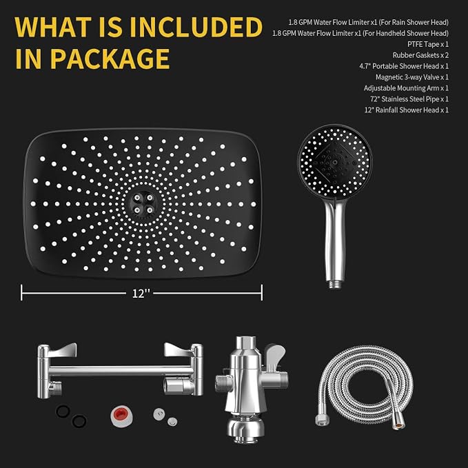 High Pressure Shower Head with Handheld, Upgrade Rain Shower Heads with Fixed Showerhead Combo, 10 Sprays Handheld Shower Head Built in Power Jets, 71" Long Hose, Chrome Silver