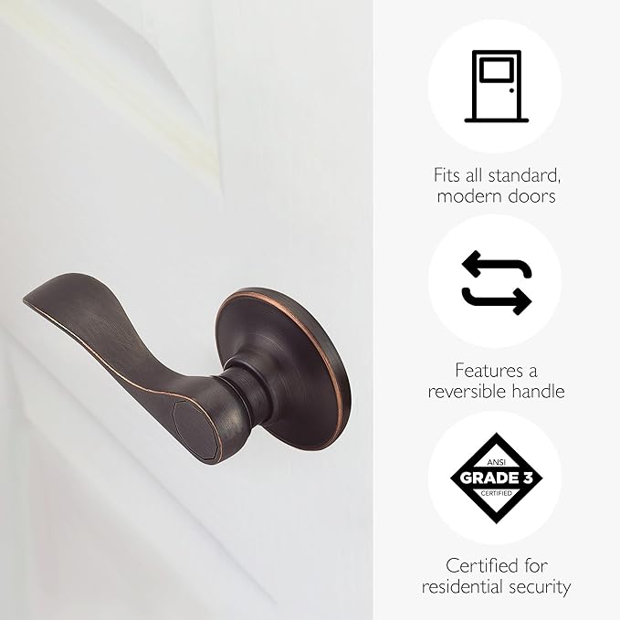 Design House Springdale Passage Door Lever, Oil Rubbed Bronze | Surface, Transitional, Brass, Hardware, 700526