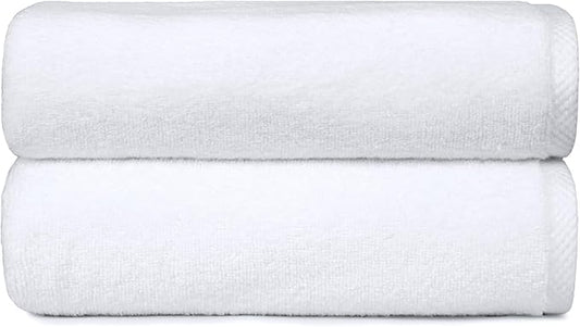 Amazon Basics 2-Piece Quick-Dry Oversize Bath Towel, 100% Cotton, 62" x 30", White