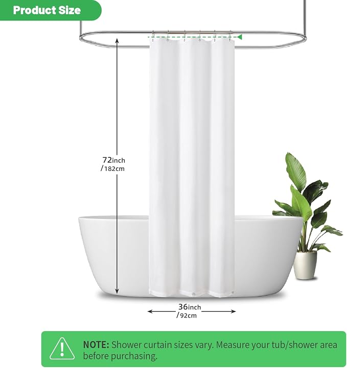 eachope Stall Waterproof Fabric Shower Curtain Liner,36x72 Inch White | 3 Heavy-Duty Magnets,Machine Washable,Durable Rustproof Grommets,Hotel Quality,Easy Care,Secure Fit for Bathroom