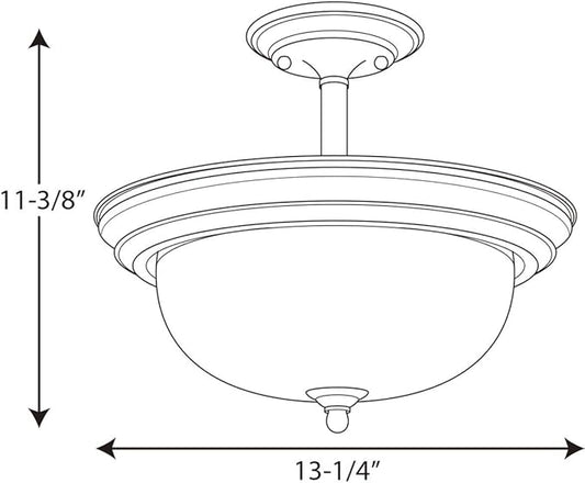 Progress Lighting 2-Light Ceiling Light, Semi-Flush Mount or Hanging Ceiling Light Fixture for Interior Kitchen Lights or Hallway, 13-3/16" by 11-5/16", Brushed Nickel, Alabaster Glass Shade