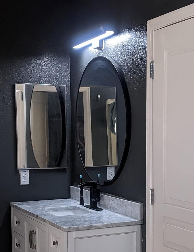 JUSHENG Black Bathroom Vanity Light Fixtures 24 Inch Modern LED Vanity Lighting Bathroom Lights Over Mirror Wall Sconce 24W 6000K Cool White