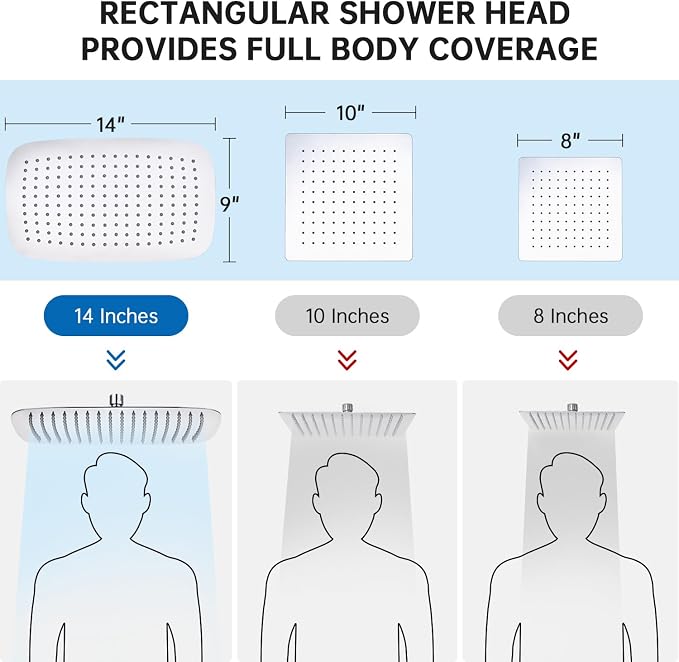 G-Promise All Metal 14 Inches Rainfall Shower Head with Handheld Combo | All Metal, Built to Last, Easy Install, Adjustable Height & Angle for All Heights, Extra Long Hose, Modern Upgrade