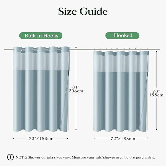 Fog Blue Hook Free Waffle Shower Curtain & Snap-in Liner,72x81 | Less Time to install, 3 in 1 Fabric Shower Curtain and Liner Set with Magnets, Long, Shower Curtains for Bathroom