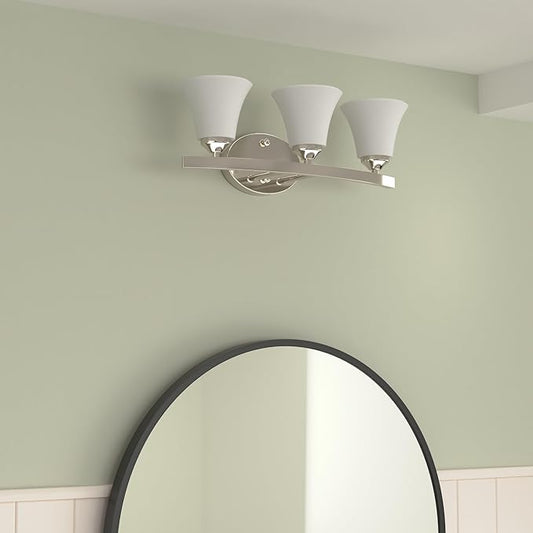 Progress Lighting P2010-09 Adorn Etched Glass Traditional Bath Vanity Light, 21.5 in x 7.5 in x 6.625 in, 3-Light, Brushed Nickel