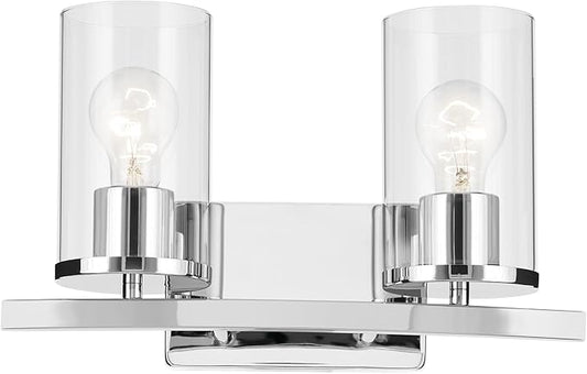 Kichler Crosby 15.25" 2-Light Vanity Light with Clear Glass in Chrome, for Bathroom, Powder Room, (15.25" x 8.75"), 45496CHCLR