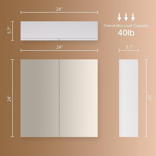 24x24 Bathroom Wall Cabinet, Saver Storage Cabinet, Medicine Cabinet with 2 Door and Adjustable Shelves,Flat-Pack Design – Assembly Required