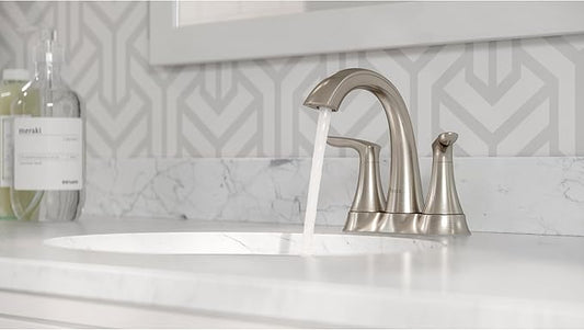 Pfister Weller Bathroom Sink Faucet, 4-Inch Centerset, 2-Handle, 3-Hole, Brushed Nickel Finish, LG48WRPK