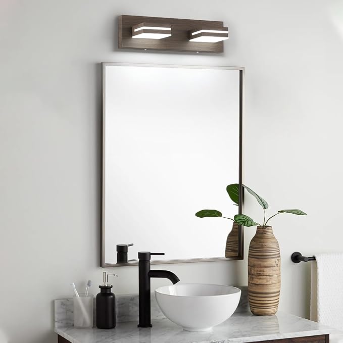SineRise LED Modern Bathroom Vanity Light Fixtures, Modern Acrylic Bathroom Wall Lighting Fixtures Over Mirror, 2-Light, 15.5-Inch, Brown, 100%-0% White
