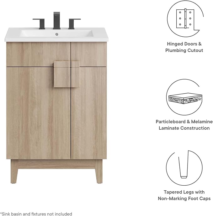 Modway EEI-6399-OAK Miles 24” Bathroom Vanity Cabinet (Sink Basin Not Included), Oak