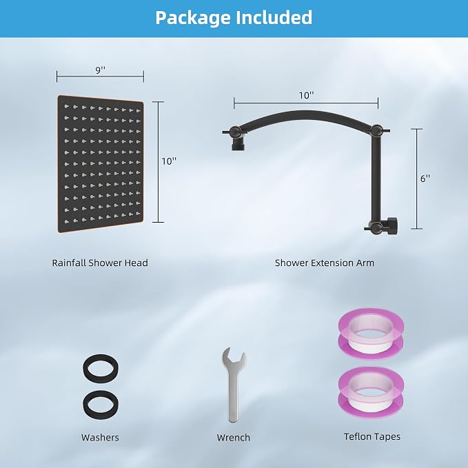 Hibbent 10'' Rain Shower Head with 16'' Extension Arm, Oil Rubbed Bronze | cUPC Certified High Pressure Rainfall Showerhead with Solid Brass Adjustable Shower Head Extension Arm, Fixed Showerheads