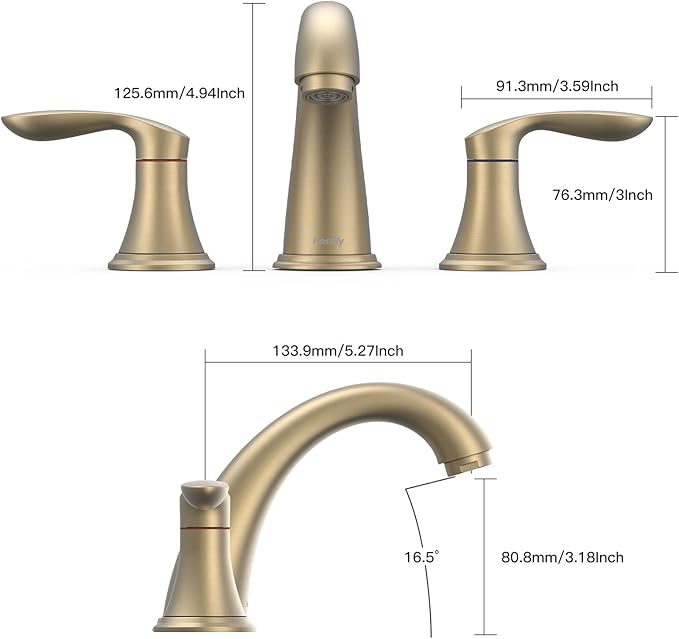 GAOMON Bathroom Sink Faucet, Faucet for Bathroom Sink, Widespread Brushed Gold Bathroom Faucet 3 Hole with Stainless Steel Pop Up Drain and cUPC Lead-Free Hose - (Brushed Gold)