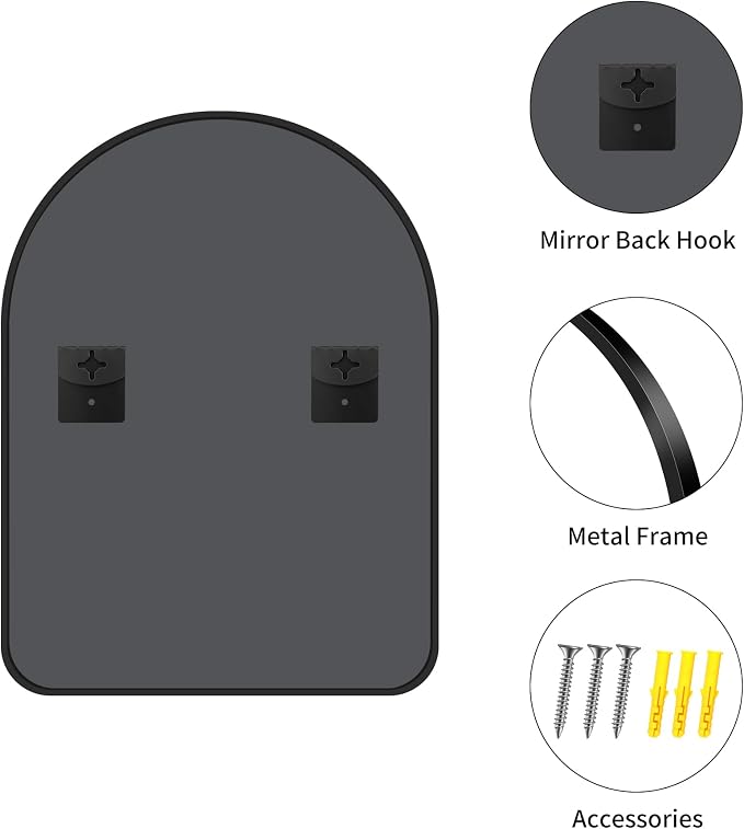 FORBATH Arched Bathroom Mirror 18x24 Inch, Black Bathroom Mirror Wall Mounted Modern Aluminum Alloy Frame Arch Mirror for Bedroom Living Room Entryway, Hanging or Leaning Against Wall