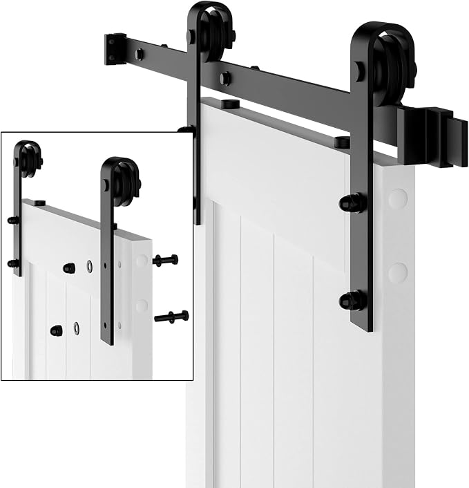 24in x 84in MDF Sliding Barn Door with 4ft Barn Door Hardware Kit & Handle | Pre-Drilled Holes Easy Assembly -Solid Barn Door Slab Covered with Water-Proof PVC Surface, White, H-Frame