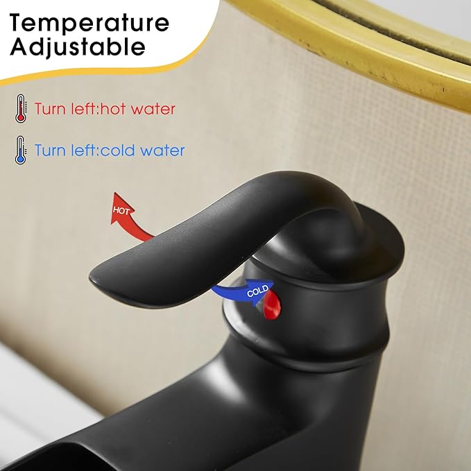 Waterfall Faucet Bathroom Faucet Single Handle One Hole Matte Black Finish Large Spout Lavatory Faucets (Matte Black)