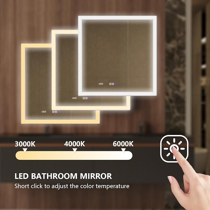 36 in. W Smart Lighted Medicine Cabinet with Mirror for Bathroom, Recessed/Surface Mount Medicine Cabinet with Anti-Fog, 1800W Charging Station, USB Ports, 3 Color Lights