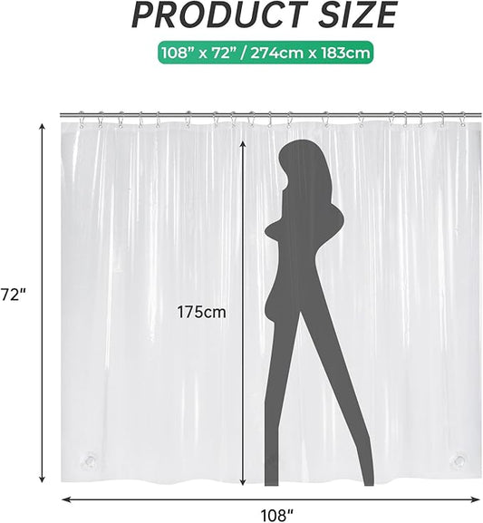 AmazerBath Extra Wide Shower Curtain Clear 108 Inches Wide, Wrap Around Shower Curtain for Clawfoot Tub, Heavy Duty PEVA with 3 Weighted Stones and 18 Grommet Holes, 108x72 Inches