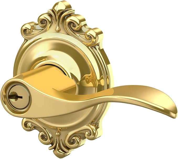 SCHLAGE Accent Lever with Brookshire Trim Keyed Entry Lock in Bright Brass