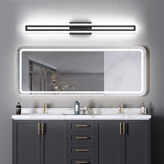 SOLFART Vanity Light Bathroom Light Fixtures Over Mirror Bathroom Vanity Light Fixtures Black Modern Light Fixture 6000K
