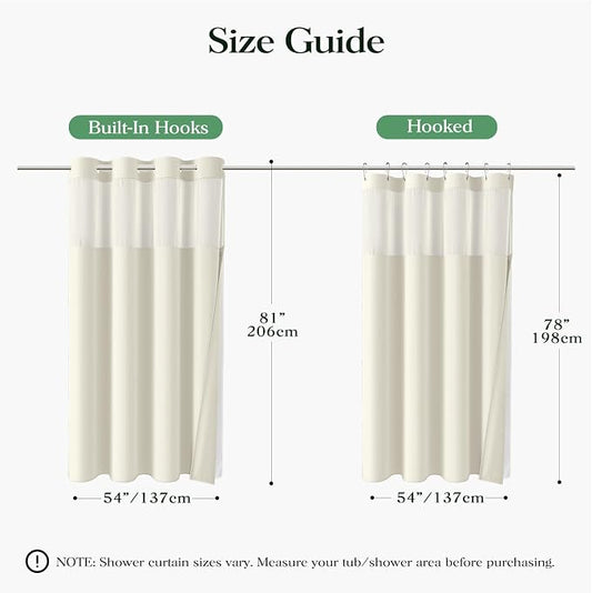Cream Hook Free Waffle Shower Curtain & Snap-in Fabric Liner,54x81 | Less Time to install, 3 in 1 Fabric Shower Curtain and Liner Set with Magnets, Stall, Long, Shower Curtains for Bathroom