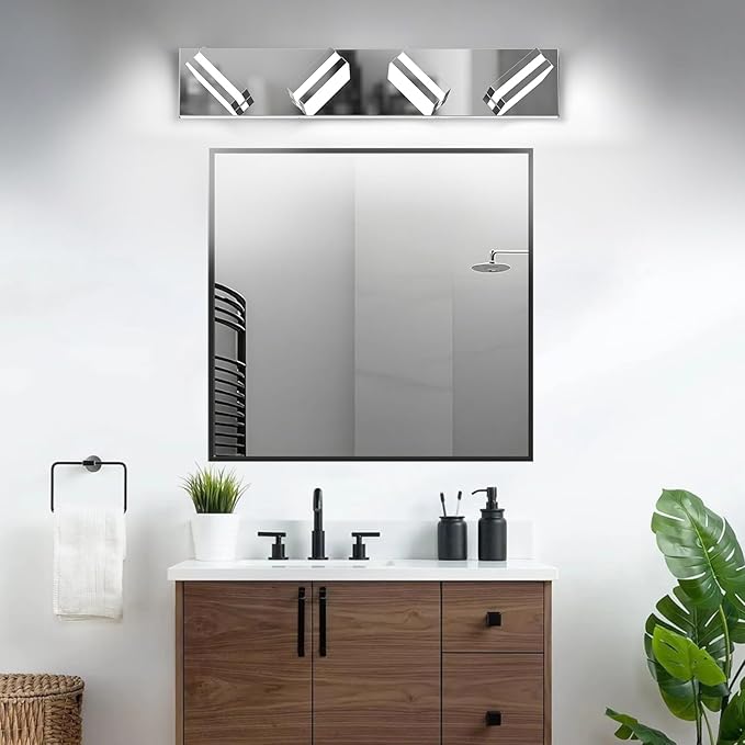 IZORRO LED Modern Bathroom Lights Fixtures(4-Light,Dimmable,360°Rotate),Chrome Acrylic Wall Lighting,Vanity Lights for Bathroom Over Mirror - 6000k 24In (No Assembly Required)