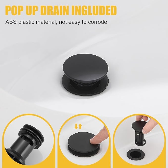 Bathroom Faucet 1 Hole Single Waterfall Vanity Sink Faucet Matte Black | One Hole Bathroom Sink Faucet, Square Single Handle, 6 Inch Deck Plate For 3 Hole, Supply Line, Pop-up Drain,Fits RV Restroom