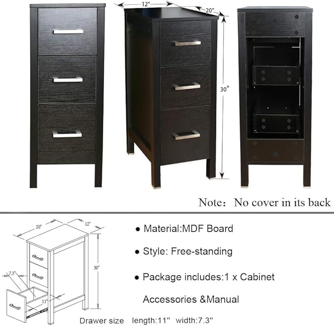 UEV 60" Double Sink Bathroom Vanity,Black Bathroom Vanity with Double Side Vanity Cabinets & Removable 3 Drawer Storage Cabinet with ModernVessel Sink,Mirror Not Included(029CH)
