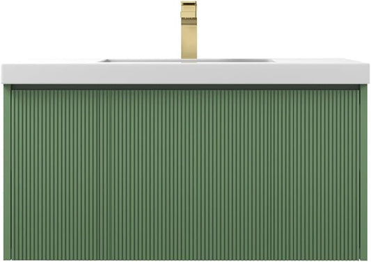 Blossom 36 Inch Bathroom Vanity with Sink, All Wood Wall Mounted Floating Bathroom Vanity Cabinet with Acrylic Sink, Bathroom Sink Cabinet w/Soft-Close Drawer, Modern Style Vanities, Aventurine Green