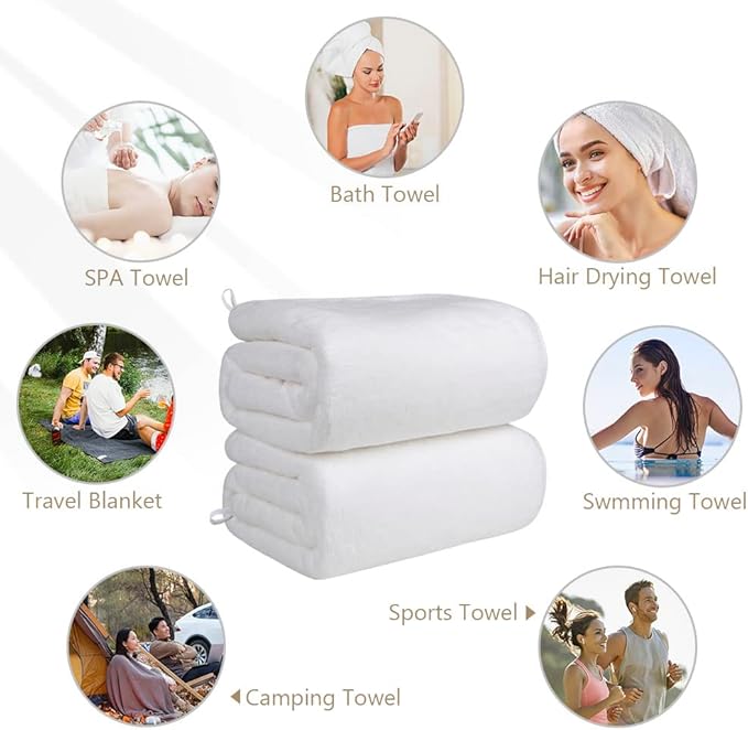 Orighty Bath Towels, Soft Feel Bath Towel, 4 Pack (27'' x 54'') | Highly Absorbent, Quick Drying Microfiber Towels for Body, Sport, Yoga, SPA, Fitness, Bathroom -White
