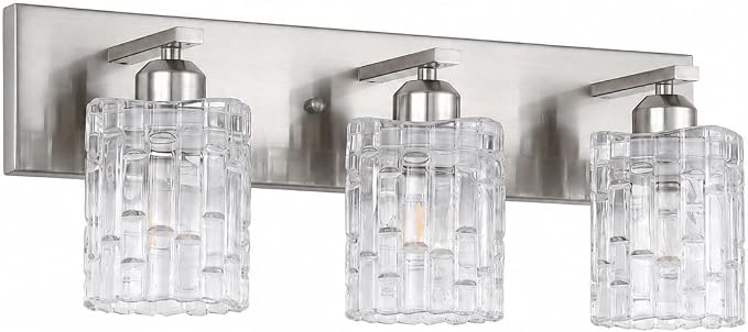 3-Light Crystal Bathroom Vanity Light Over Mirror, Nickel Modern Wall Light Fixture for Bathroom, Living Room, Bedroom, Hallway