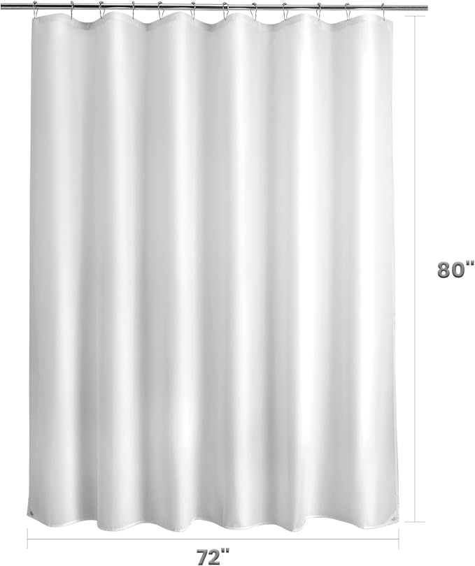 Titanker Long Shower Curtain Liner Washable, 72x80 Inches, White Shower Liner Fabric with 2 Magnets, Polyester Long Bathroom Shower Curtain Liner Waterproof Soft Lightweight, White