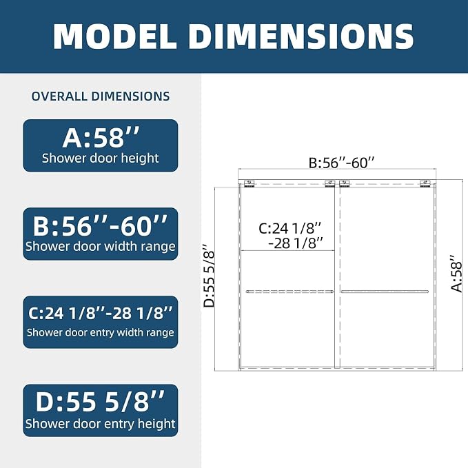 ACE DECOR Double Sliding Bathtub Shower Door 56-60" W x 58" H,Chrome Finish | Tub Shower Doors for Walk-in Shower,6mm Clear SGCC Tempered Glass,Bypass Shower Enclosure Easy-Clean Nano Coating&Waterproof