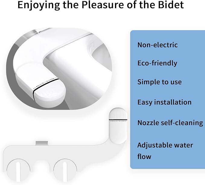 Bidet Attachment,Non-Electric Ultra-Slim Bidet Attachment for Toilet Seat,Adjustable Water Pressure,Compatible with various Toilet Types, Easy to Install