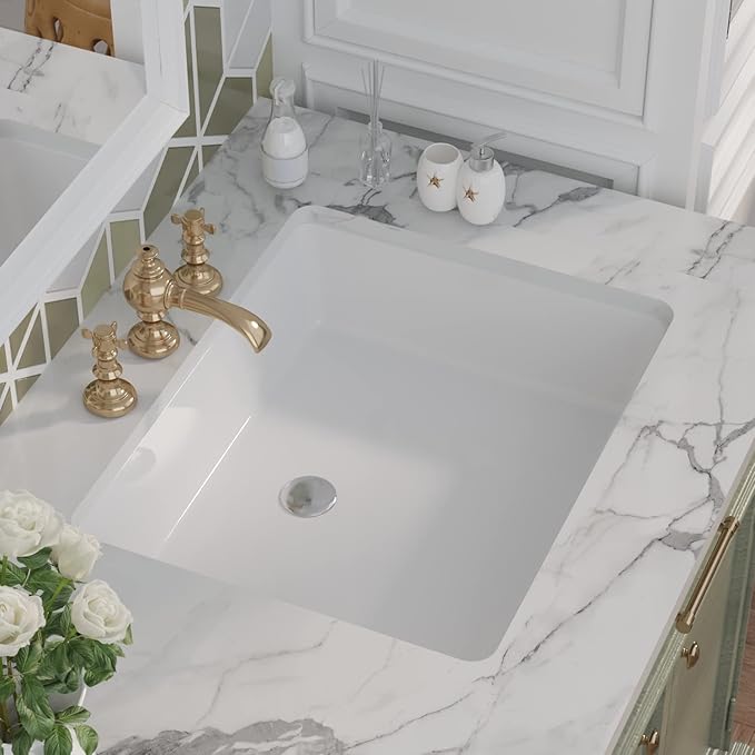 DeerValley Rectangular Undermount Bathroom Sink,19.72"x15.59"x6.54" Modern Vessel Sink White Undermount Bathroom Sink Rectrangle Porcelain Ceramic Lavatory Vanity Vessel Sink with Overflow