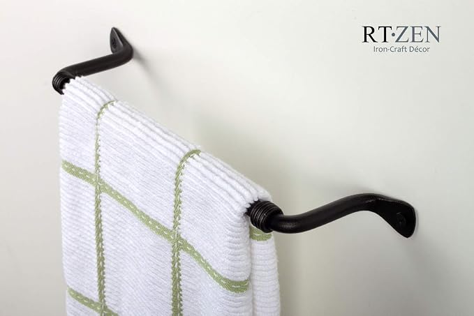 Matte Black Hand Towel Holder for Your Bathroom, Fits 10" Towels | Handcrafted Farmhouse Wrought Iron Metal, Kitchen Bar, Wall Mounted Rack, Small Hand Cloth Bar Hanger for Home or Office