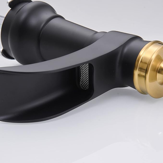 BWE Black and Gold Widespread Bathroom Faucet 3 Hole 8 Inch 2 Handles Commercial Bathroom Sink Faucet with Brass Pop Up Drain Stopper and Supply Lines Bath Vanity Lavatory Mixer Tap