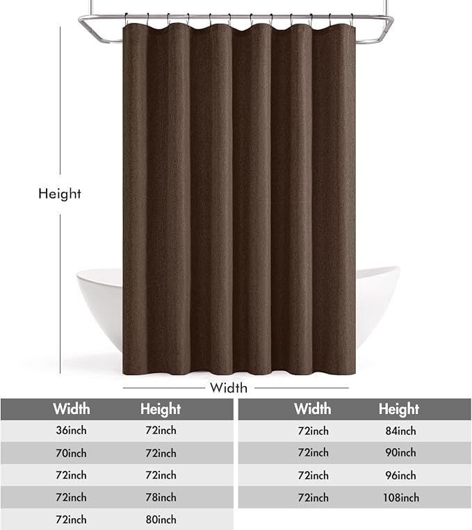 ANRODUO Brown Linen Textured Fabric Shower Curtain Set - W72xL72 | Farmhouse Shower Curtain with 12 Metal Hooks, Waterproof Heavy Duty, Button Hole Design, Machine Washable for Bathroom