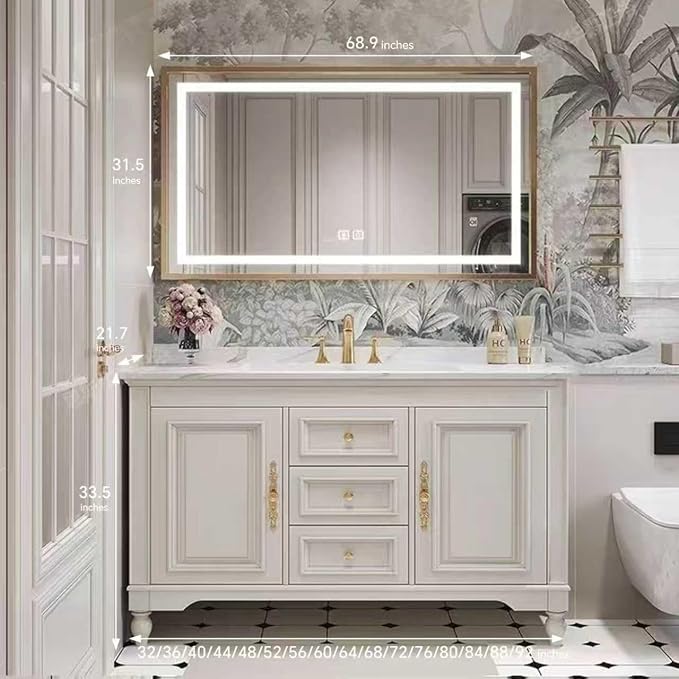 American Minimalist Bathroom Vanity with Sink Mirror 36-92IN, Premium Solid Wood Vanity with LED Lighting& Defogging