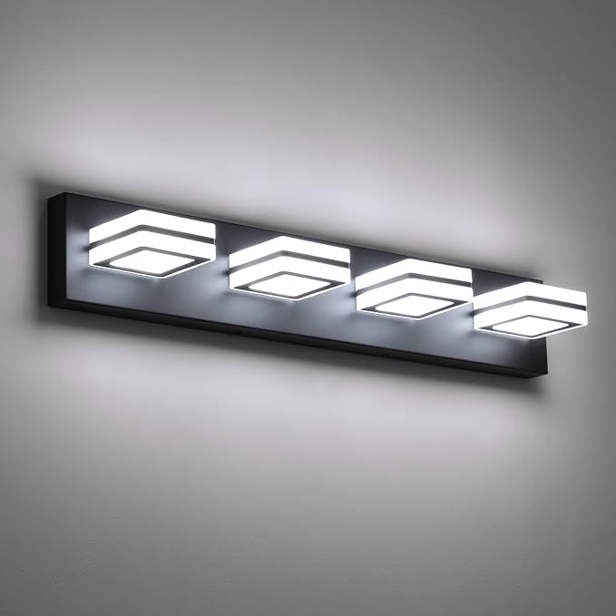 Ralbay Modern LED Bathroom Vanity Lights 4 Lights LED Black Bathoom Wall Lighting Over Mirror Up and Down Acrylic Matte Black Vanity Lights