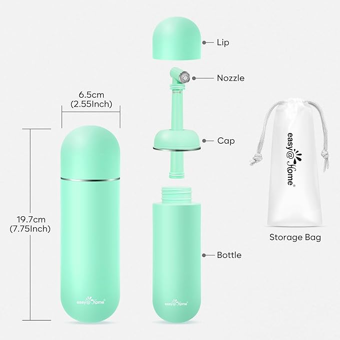 Easy@Home Portable Bidet for Travel - Peri Bottle for Postpartum Care Green | 380ml (12.8oz) Handheld Sprayer, BPA-Free, Personal Hygiene for Women & Men | EPB-01